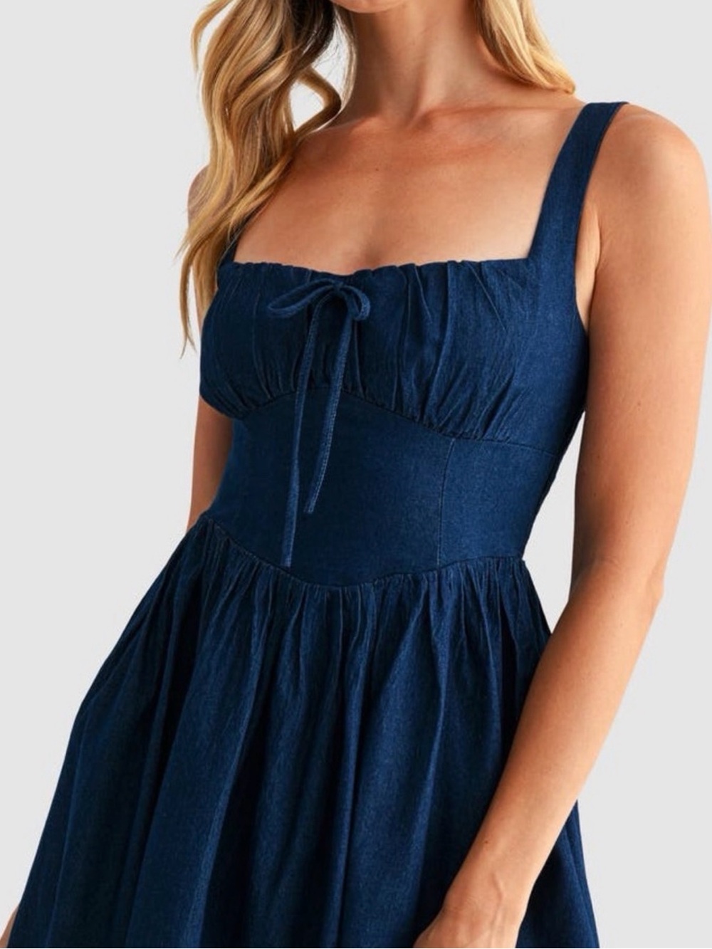 All in Favor Navy Square-Neck Midi Sundress